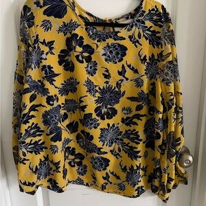 Lane Bryant Yellow and Black Floral Blouse